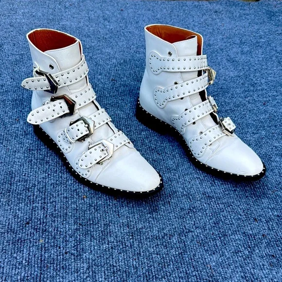 Givenchy White leather Ankle Boots with Buckle Straps EUC - Picture 2 of 5